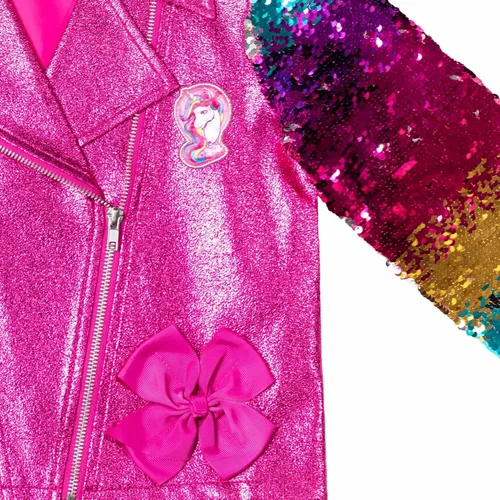 Vista 4 de JoJo Siwa Unicorn - Chaqueta bomberomoto con lentejuelas para niñas y niños grandes