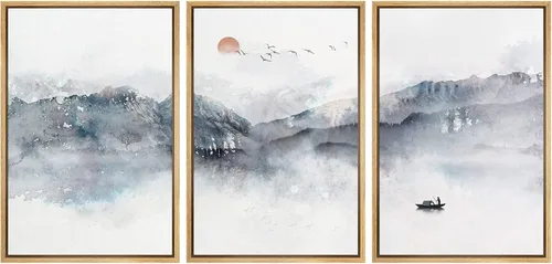 Vista 102 de NWT Lienzo enmarcado para pared, juego de arte en acuarela pastel, bosque de montaña oscura, naturaleza silvestre, ilustraciones de arte moderno