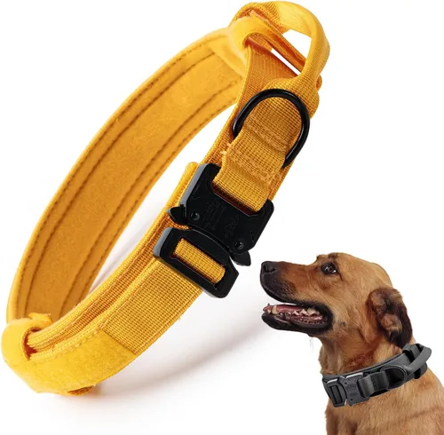 Vista 22 de Collar táctico para perro, collar ajustable de nailon para entrenamiento militar con mango de control y hebilla metálica de liberación rápida pesada