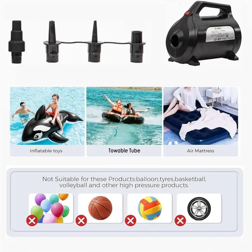 Vista 3 de ZOOMBROS Bomba de aire eléctrica de 120 V para tubo remolcable inflable/barco/colchón de aire/anillo de natación/juguete de piscina/snorkel/deportes