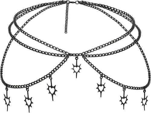 Vista 8 de Sacina Goth Punk Grunge - Cinturón de cadena de corazón para mujer, cadena de cintura ajustable Plateado
