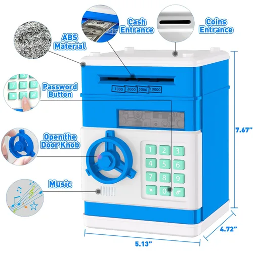 Vista 2 de JUNEU Hucha para niños, juguetes para niños de 3, 4, 5, 6, 7, 8 años, alcancía electrónica para ahorrar dinero para niños, mini alcancía