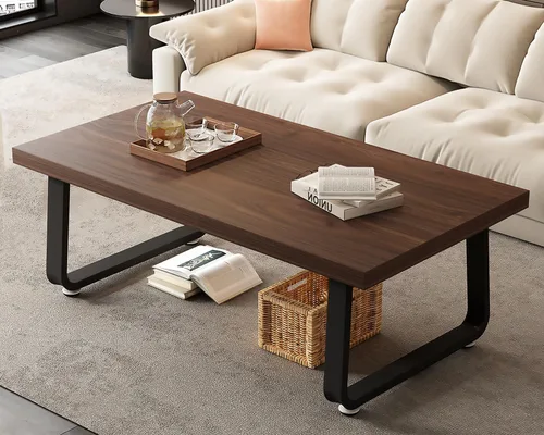 Vista 11 de HSH Mesa de café negra moderna, mesa de centro de madera rústica y metal, mesas de café sencillas de estilo granja para sala de estar, mesa de té