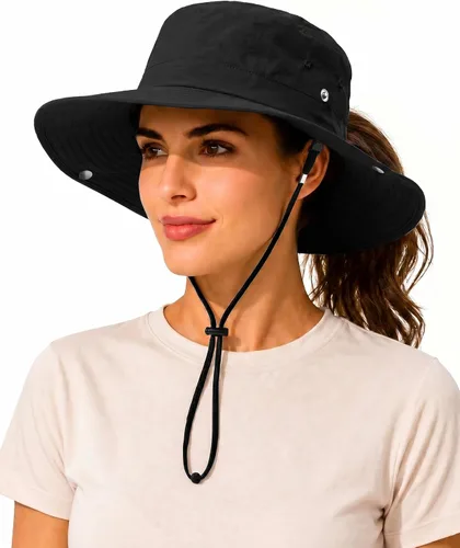 Vista 20 de Sombrero de lluvia impermeable de ala ancha para mujeres y hombres UPF50+ Beige