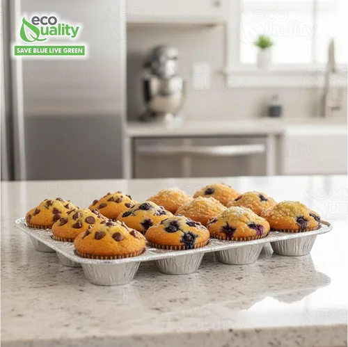 Vista 7 de Molde de aluminio para magdalenas de 12 tazas – Moldes desechables de aluminio para magdalenas – Estaño para magdalenas ideal para hornear cupcakes