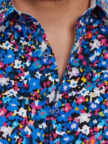 Vista 2 de Robert Graham Camisa tejida de manga corta con cinturón asteroide para hombre