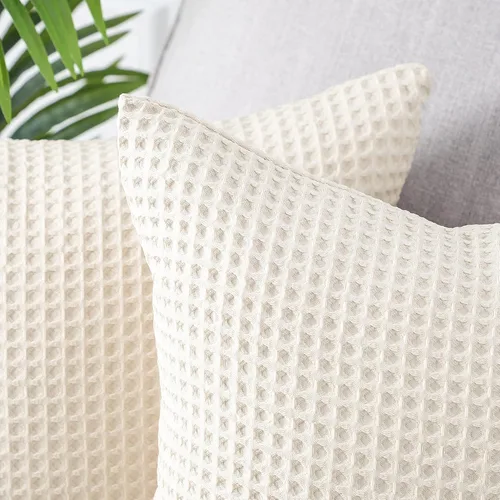 Vista 3 de MANDIOO Juego de 2 fundas de almohada lumbares con textura de gofre, fundas de cojín decorativas de algodón sólido suave para sofá, cama, 12 x 20