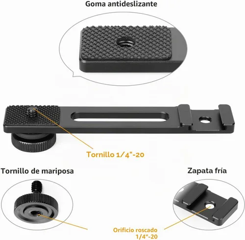 Vista 4 de ChromLives Barra de Extensión de Soporte de Zapata Fría, Extensión de Zapata Caliente, Montura de Micrófono con Tornillo de Trípode de 1/4