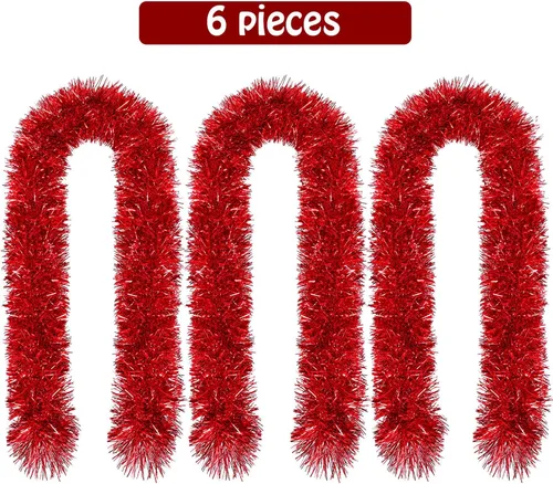 Vista 2 de Boao Guirnalda de oropel rojo de Navidad de 39.6 pies para decoración de árbol de árbol con purpurina metálica brillante, decoración colgante