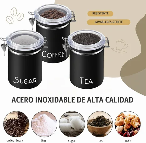 Vista 7 de FillTouch 3 recipientes de café herméticos extra grandes de 60.8 onzas con 3 cucharas, recipientes de acero inoxidable para almacenamiento