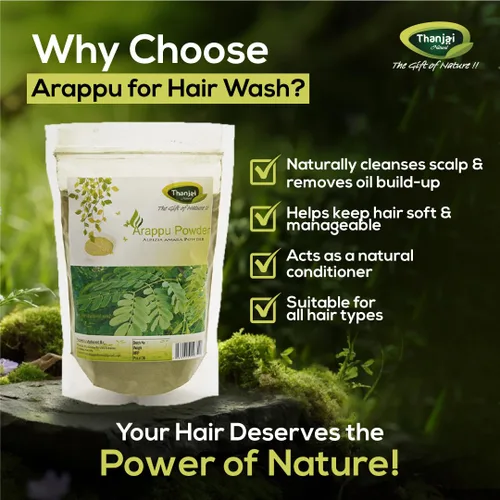 Vista 6 de Thanjai Natural Arappu Polvo 8.82 oz Bolsa 100% Natural Albizia Amara Arappu Polvo Tradicional Lavado de Cabello y Acondicionador de Cabello
