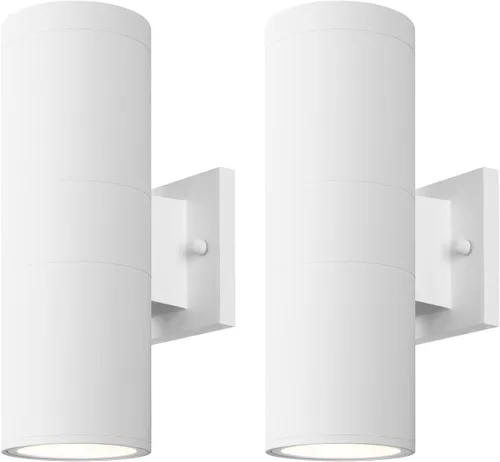 Vista 13 de mirrea Lámpara moderna para porche al aire libre en 2 luces con cilindro de aluminio y cubierta de vidrio templado, aplique de pared impermeable