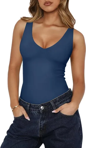 Vista 5 de REORIA Butsmooth - Body sin mangas con cuello en V profundo y escote en V para mujer