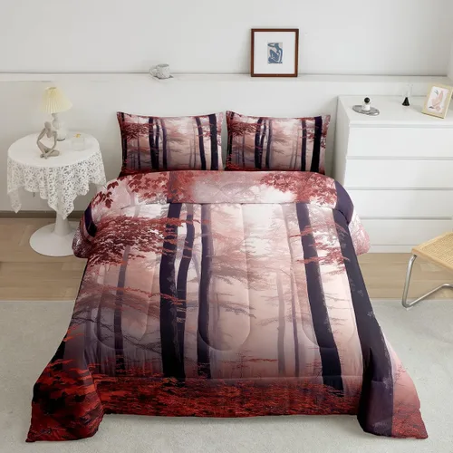 Vista 11 de Erosebridal Juego de ropa de cama con inserto de edredón de árbol brumoso para temporada de otoño, juego de edredón místico con niebla y naturaleza