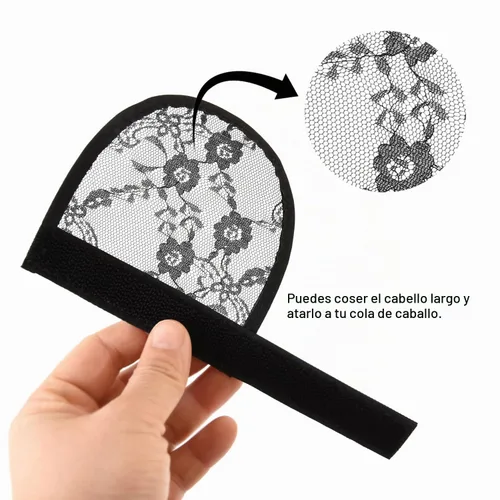Vista 3 de Red de encaje de cola de caballo negra para hacer extensiones de cabello de cola de caballo de caballo, 3