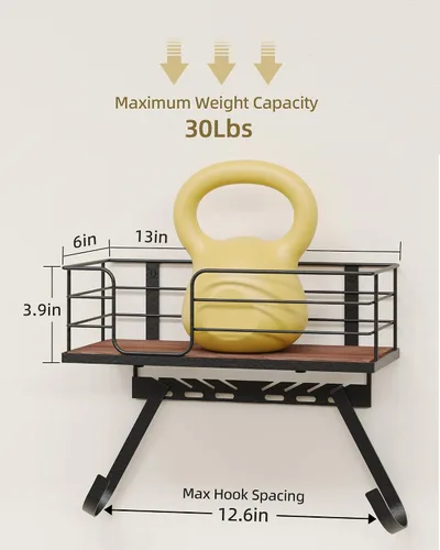 Vista 2 de THYGIFTREE Gancho ajustable para tabla de planchar para montaje en pared, se adapta a tablas en forma de T e Y, marco de metal con estante de madera