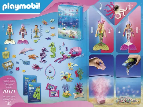 Vista 6 de Playmobil 70777 Calendario de Adviento para el baño, sirenas mágicas, divertido juego de rol imaginativo, juegos adecuados para niños a partir de 4