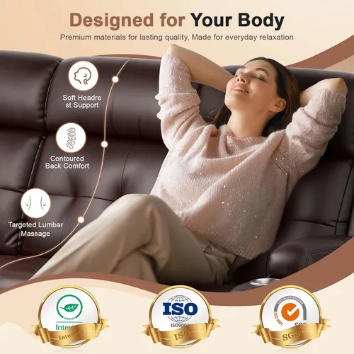 Vista 2 de Sofá reclinable manual de dos plazas, sofá reclinable de pared con masaje, puertos USB y tipo C, almacenamiento, portavasos, sofá RV para sala