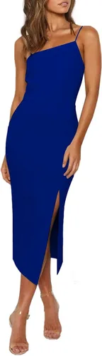 Vista 3 de LYANER Blusa de tirantes para mujeres, vestido por debajo de la rodilla ajustado, dobladillo dividido, sin mangas, con cremallera