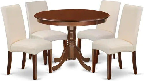 Vista 14 de East West Furniture HLDR3-CAP-03 Juego de mesa de comedor de 3 piezas contiene una mesa de comedor redonda con pedestal y 2 sillas Parson tapizadas