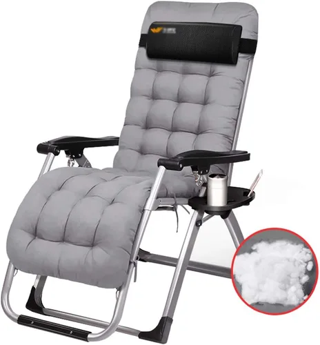 Vista 10 de Silla Zero Gravity, tumbona relajante, plegable, reclinable, reclinable, con cojín y bandeja de tazas para patio, campamento, playa, cubierta, al