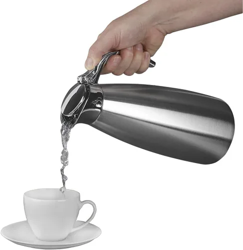 Vista 4 de Isosteel VA-9345K 1 Litre 18/8 Stainless Steel Tableline Double-Walled Straight Shape Vacuum Pot with Flap Lid
