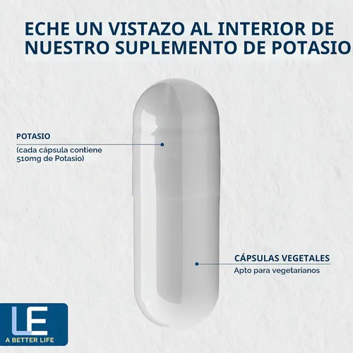 Vista 4 de Life Enhancement Suplemento de potasio de alta absorción para la salud muscular, cerebral y ósea, sin aditivos, suplemento de potasio elemental