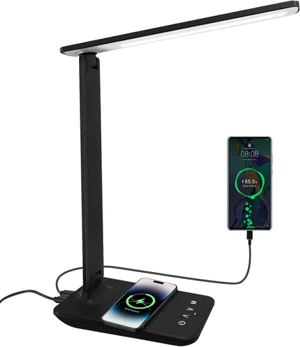 Vista 13 de Lámpara de escritorio LED White Crown regulable, lámpara de mesa para lectura con puerto de carga USB, 5 modos de iluminación, control sensible