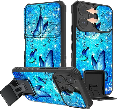 Vista 15 de Rossy Funda para iPhone 14 2022, para iPhone 14 con funda deslizante para cámara deslizante, soporte integrado, doble capa híbrida, a prueba de 1-37