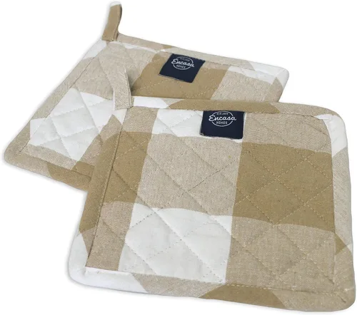Vista 3 de Encasa XO Soportes para ollas, almohadillas acolchadas para cocina, 8 x 8 Cuadros beige búfalo