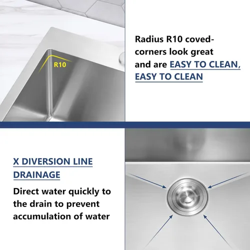 Vista 7 de Herogo 25×22 Inch Kitchen Sink, Stainless Steel Drop In Single Bowl 10'' Deep Kitchen Sink with Accessories, for Rv Bar Farmhouse
