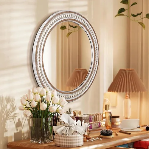Vista 3 de 24 Pulgadas Espejos de Pared Redondos Rústicos - Espejo Circular de Granja de Madera para Baño, Entrada, Dormitorio, Sala de Estar, Decorativo