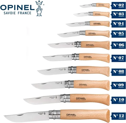 Vista 2 de OPINEL Nº 06 INOX - Cuchillo de bolsillo plegable de acero inoxidable Sandvik, mango de madera de haya, hoja de 2.87 pulgadas, collar de bloqueo
