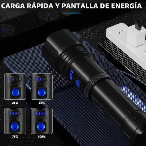 Vista 3 de Sigoobal Linterna LED recargable de alto lúmenes, 99,000 LM, linterna potente súper brillante, luces de flash de alta potencia, linternas de mano
