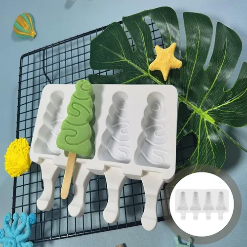 Vista 7 de Moldes para paletas de hielo para árbol de Navidad, bandejas reutilizables de 4 ranuras para paletas de hielo con moldeador de fácil liberación