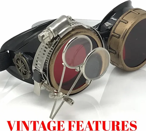 Vista 24 de Lentes estilo victoriano Steampunk con diseño de brújula, lentes de colores y lupa ocular