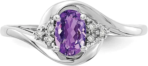 Vista 5 de Anillo de oro blanco de 14 quilates con amatista y diamantes de imitación, piedra natal de febrero, joyería fina para mujeres, regalos para ella