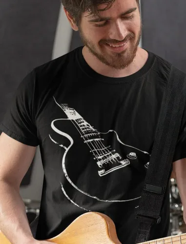 Vista 2 de Camisa de guitarra para hombre, músico, guitarrista, impresa, para hombre