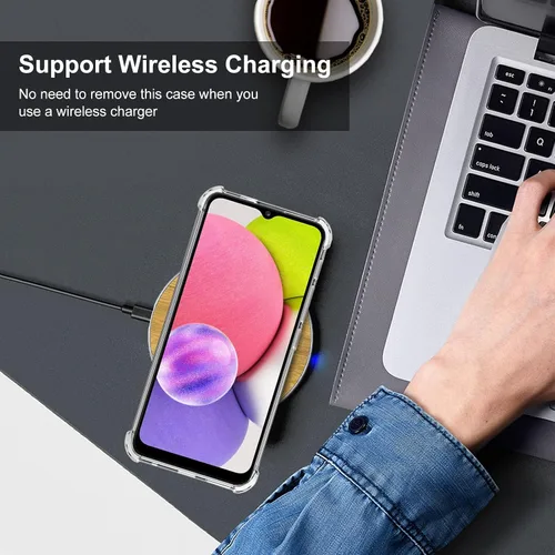 Vista 5 de Funda Samsung A03s, Samsung Galaxy A03s y protector de pantalla, a prueba de golpes, transparente, delgada, suave, de silicona TPU protectora