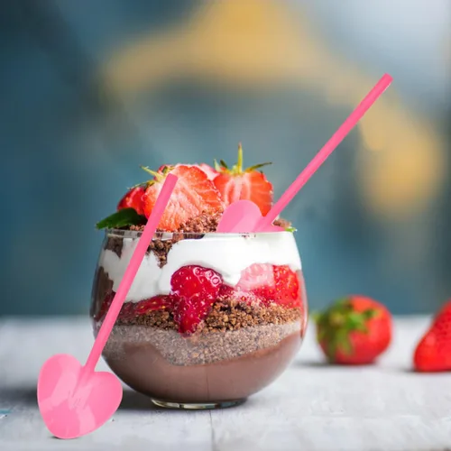 Vista 7 de NUOBESTY 100 cucharas de plástico desechables en forma de corazón, cucharas de postre de 4.1 pulgadas para pasteles, mousse, suministros de fiesta