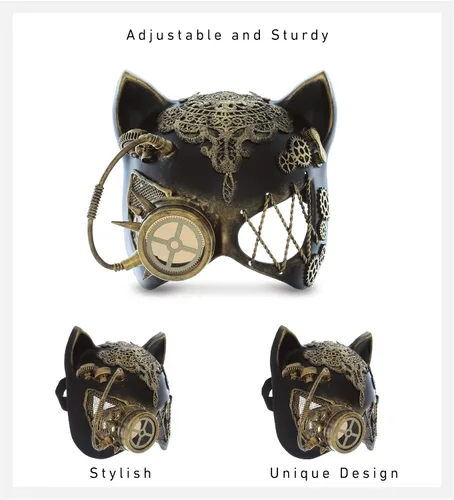 Vista 4 de Steampunk Orejas Ojo Máscara Robot Monóculos Disfraz - Oro