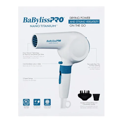 Vista 7 de BaBylissPRO Compact Midi Hair Dryer, 1000 watts, Great for Travel or touchups, Includes Diffuser and Concentrator