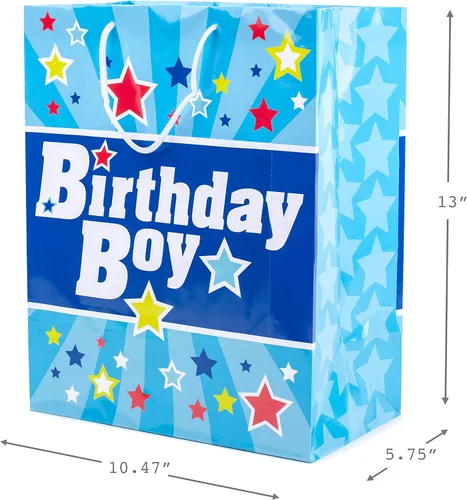 Vista 5 de Hallmark Bolsa de regalo grande de 13 pulgadas con tarjeta de cumpleaños y papel de seda (azul con estrellas, cumpleañero)