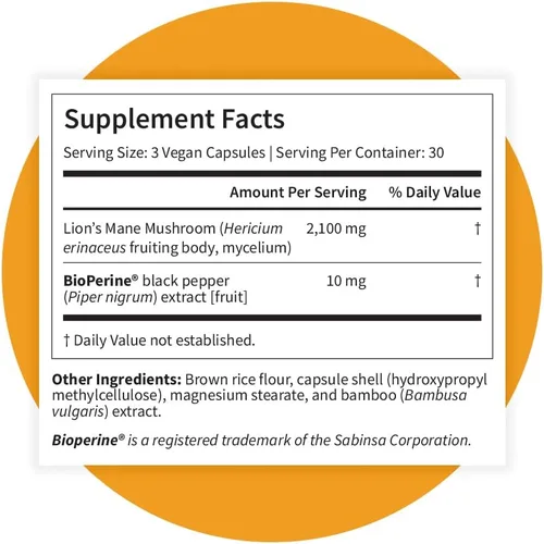 Vista 9 de Pattern Wellness Suplemento de hongos melena de león - 90 cápsulas veganas Cápsulas de suplemento para apoyo cognitivo y de enfoque: absorción