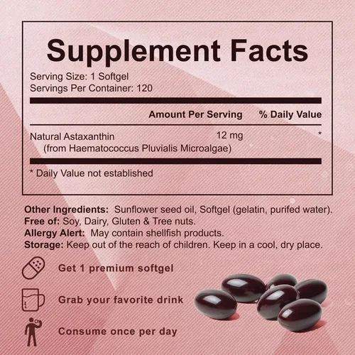 Vista 2 de Zions - Astaxantina orgánica de 12 mg, 120 cápsulas blandas, suplementos antioxidantes de astaxantina premium, apoya la salud inmunológica