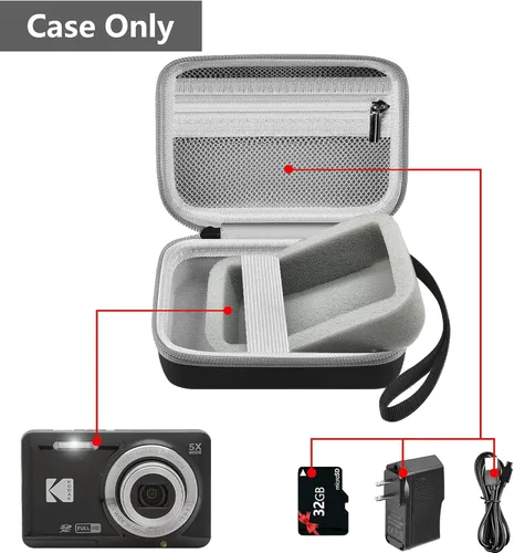 Vista 5 de Leayjeen Funda para cámara digital compatible con KODAK FZ55 FZ45 44MP 1080P Point & Shoot, funda protectora dura portátil para adolescentes y Negro