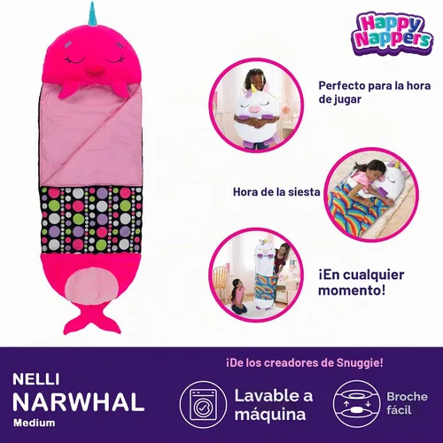 Vista 2 de Happy Nappers Almohada 2 en 1 y saco de dormir Narval rosa, 54 x 20 pulgadas, mediano
