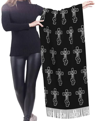 Vista 2 de Bufandas de borla suave y cálida bufanda de pashmina, chales grandes y envolturas de otoño, bufandas ligeras para mujer.