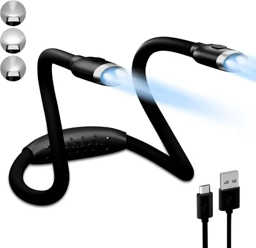 Vista 9 de LEDBOLIK - Luz de lectura para el cuello, 660 mAh recargable, luz de libro para leer en la cama, 6 de brillo, brazos flexibles, manos libres