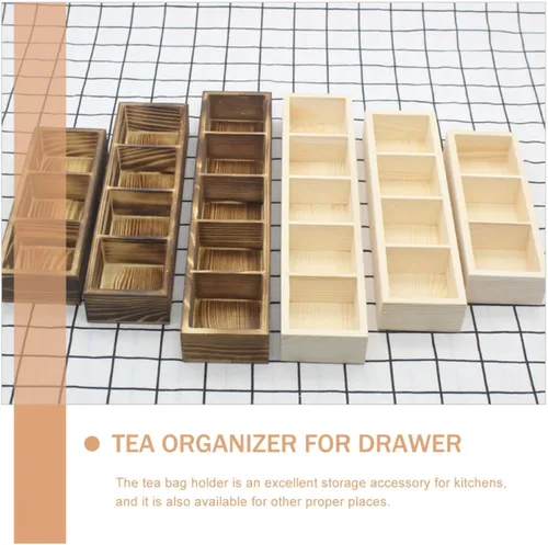 Vista 4 de Wood Tea Bag Holder Organizer with 3 Compartments for Coffee Bags